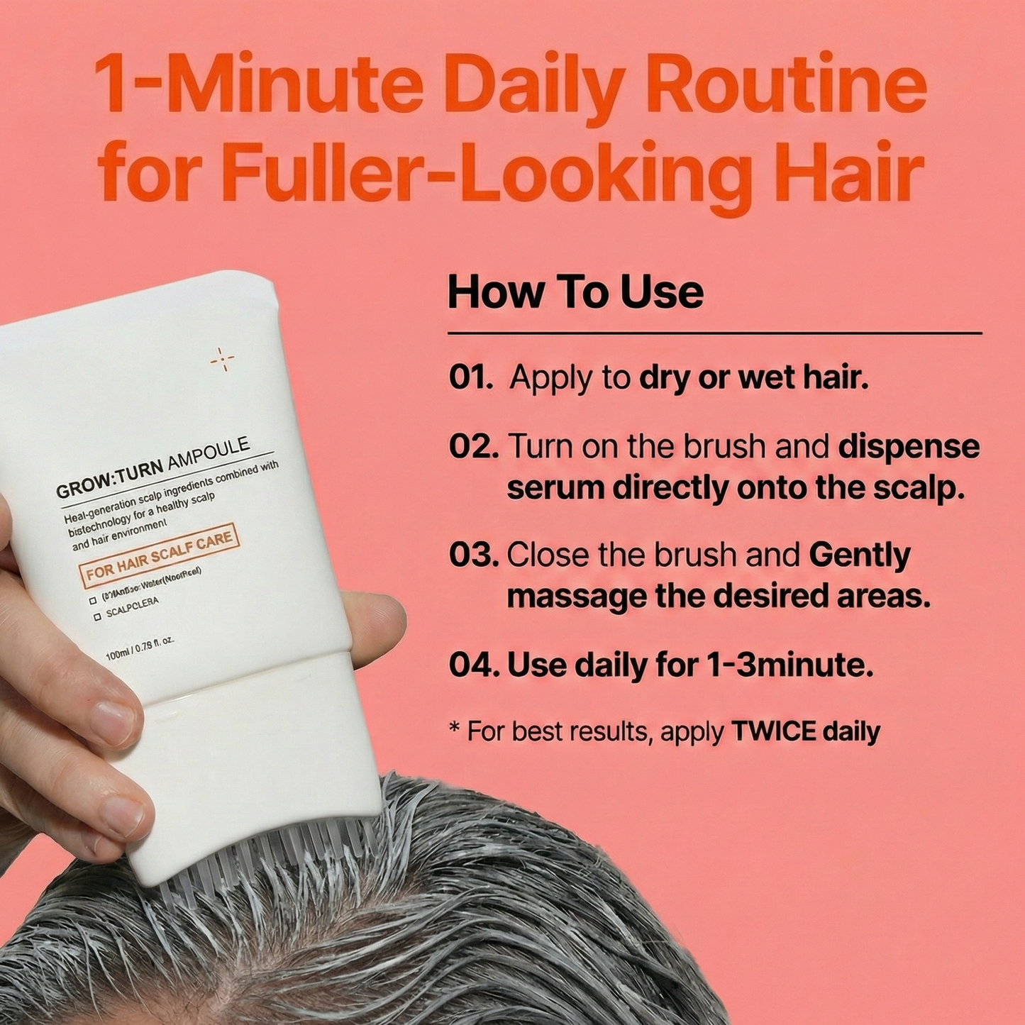 Hair Growth Serum with Massage Brush Applicator – Thickening & Hair Regrowth Scalp Treatment for Fuller, Stronger Hair