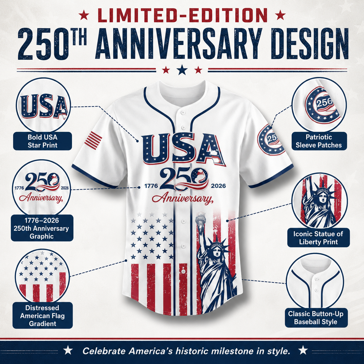 USA 250th Anniversary Baseball Jersey For Men & Women — Wear American Pride In Style