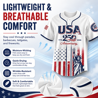 USA 250th Anniversary Baseball Jersey For Men & Women — Wear American Pride In Style